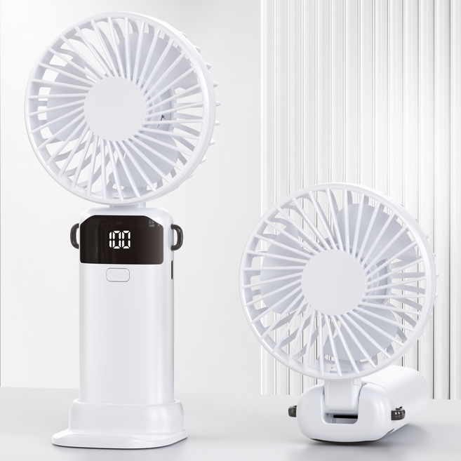YGGDRAVA 휴대용 접이식 저소음 탁상용 목걸이 미니 핸디 선풍기, 흰색, FWSM-S1