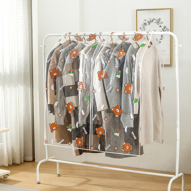 의류 커버 행거 커버 스탠드형 옷걸이 커버 투명 패턴 수납 보호 커버, 1개, 1세트
