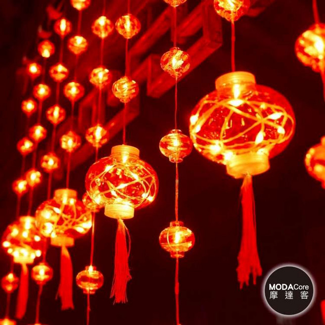 摩達客 紅燈籠冰條燈，春節元宵裝飾燈串，附USB遙控器, 1個
