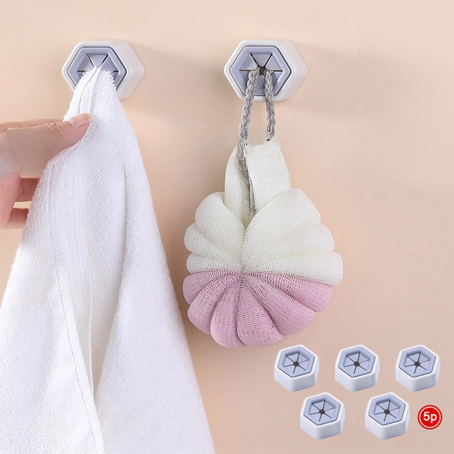 [LxU] 멀티 무타공 육각 주방 수건꽂이 키친 타월 걸이 홀더 5개, 화이트그레이