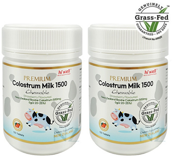 Hi Well 하이웰 뉴질랜드 프리미엄 초유 밀크 1500 츄어블 120타블렛 2팩, 2개, 120정