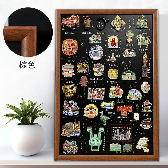 磁吸收納畫框 冰箱貼展示板 磁性小黑板 棕色30x40cm 附贈配件, 1個, 棕色30*40cm,配件包
