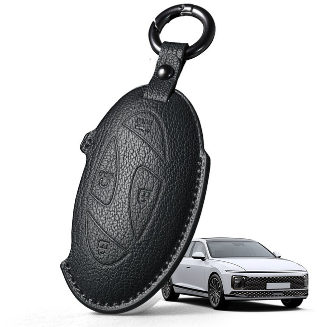 프리미엄 고급 산양가죽 스마트키케이스 / 현대 디 올 뉴 그랜저 GN7 (2022.11-2026) 호환 / 키홀더 키커버 감성 키보호케이스, 7버튼, 블랙