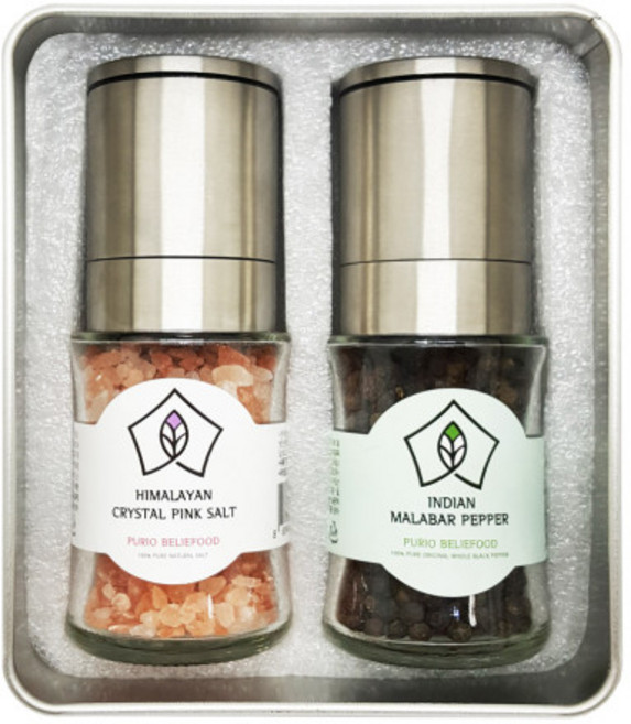 푸리오 히말라야 핑크솔트 80g+통후추 35g 세라믹 그라인더 선물세트, 115g, 1세트
