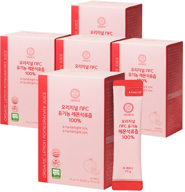 아르디엠 오리지널 NFC 유기농 레몬석류즙100% 14포, 280g, 5개