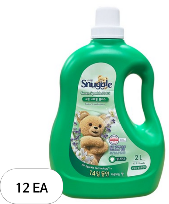 스너글 그린스파클 플러스 섬유유연제 포근향 본품, 2L, 12개