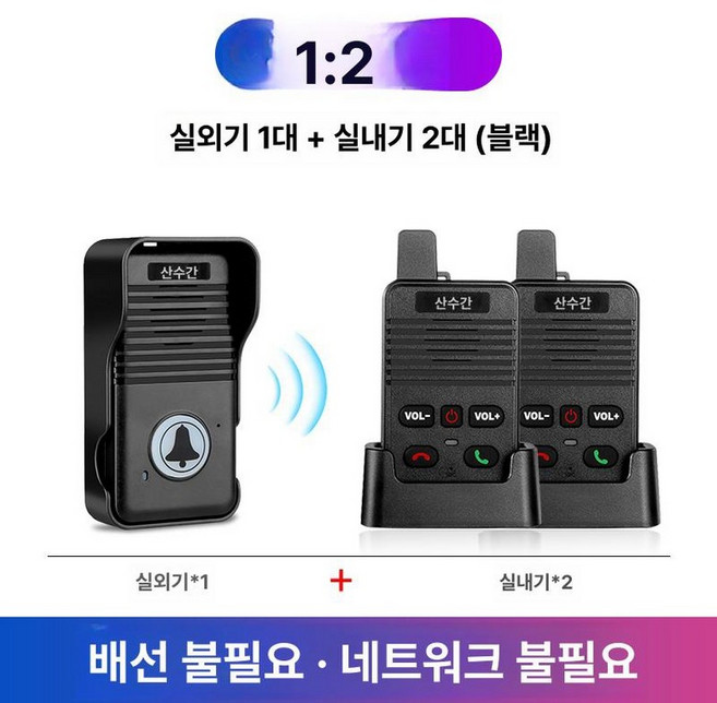 화상 인터폰 가정용 도어폰 초인종 카메라 장거리 호출, 실외기 1대 실내기 2대 A, 1개