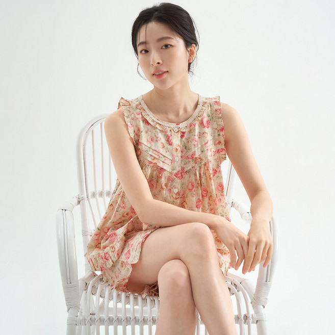 메이플라워 로열장미 나시 순면 여성 빅사이즈 잠옷 홈웨어 세트