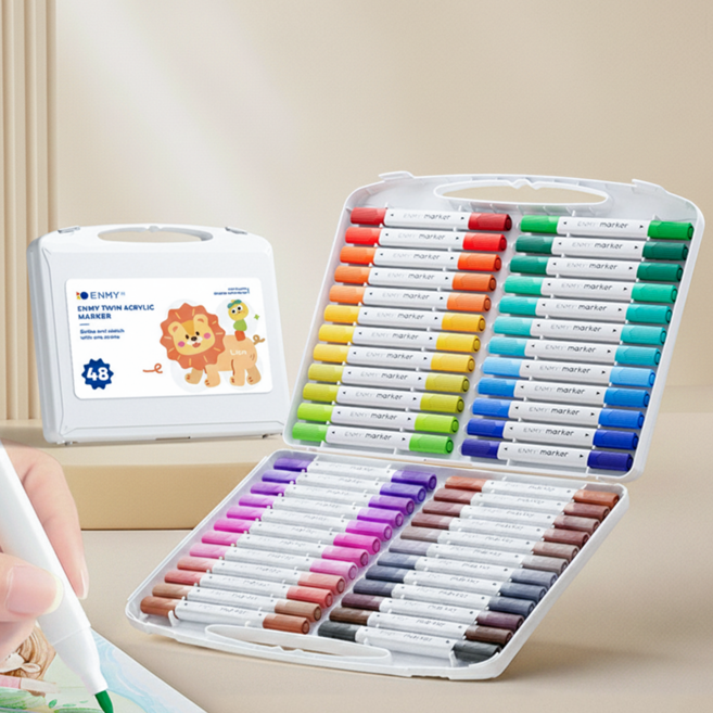 KEMEI 더블헤드 속건성 마카펜 세트 유성 미술 전문 색연 싸인펜 포함 도화지, 1세트, 48개