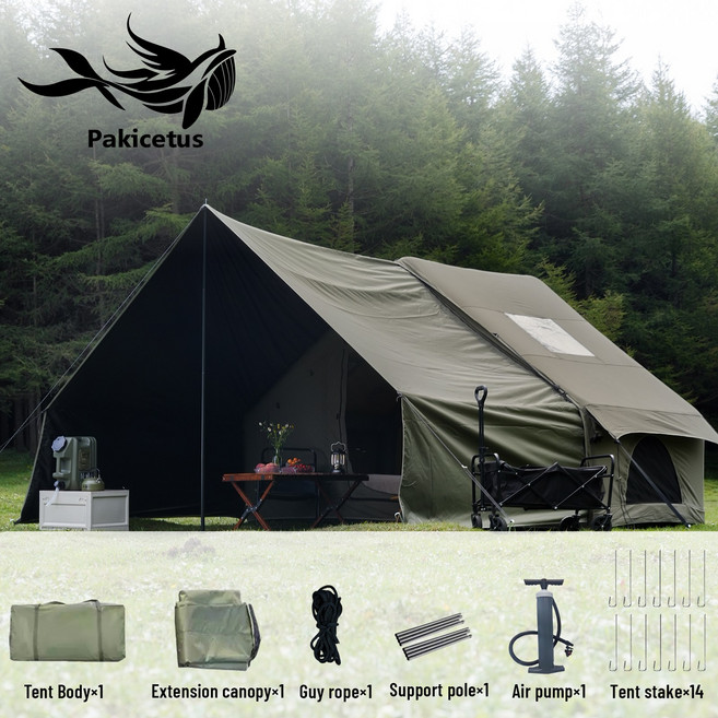 Pakicetus 에어 텐트 패밀리 럭셔리 에어 캠핑 텐트 야외 캠핑 에어 텐트 7-8인용 넉넉한 용량으로 빠른 설치 사계절 이용 오버사이즈 천장 캠핑 및 야외 탐험에 적합, 5-8, 녹색