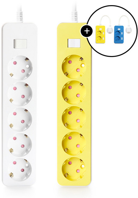 아이정 더좋은 멀티탭 통합 과부하 스위치 5구, 2m, 옐로우, 1개