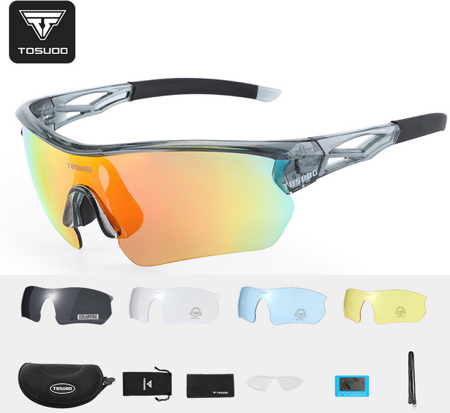 토스오드 1+10 자전거 선글라스 편광 자외선차단 방풍 스포츠 고글 도수 클립 교체형 렌즈, 1세트, 크레이