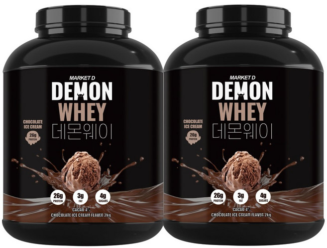 1+1 데몬웨이 2kg x2 근육 헬스 초코 웨이 WPC 프로틴 단백질 가루 보충제 파우더, 2개