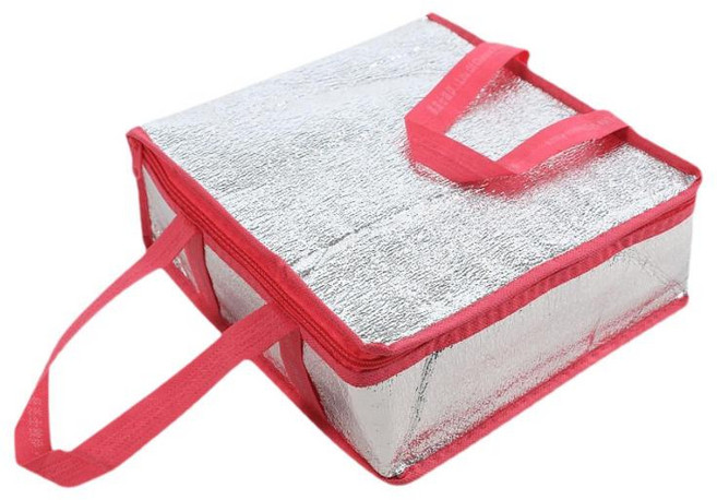 GHSHOP 손잡이가 있는 피자 배달 가방 단열 피자 캐리어 식품 배달 가방 식료품 가방 상업용 케이터링용 식품 보온 가방, 알루미늄 호일 단열면, 로즈 레드 27x27x10cm