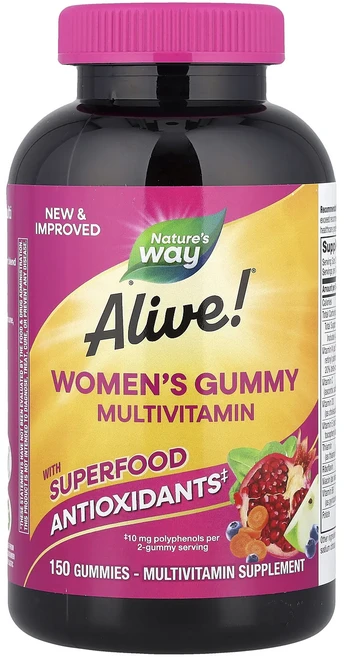 단백질 비타민 철분 마그내슘 칼슘 Nature's Way Alive!® 여성용 구미젤리 종합비타민 혼합 베리맛 구미젤리 150개 고루고루섭취해주세요, NaturesWayAlive여성용구미젤리종합비타민혼합베, 1개 - 쿠팡