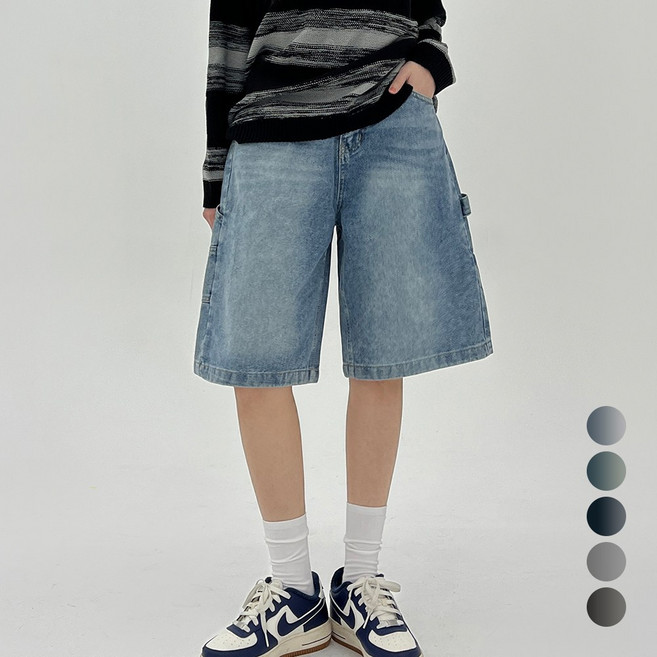 코모도 여성 청 반바지 5부 7부 와이드 핏 데님 버뮤다 반바지