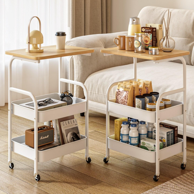 하이피러브 이동식 트롤리 수납 선반, 3단, 화이트A