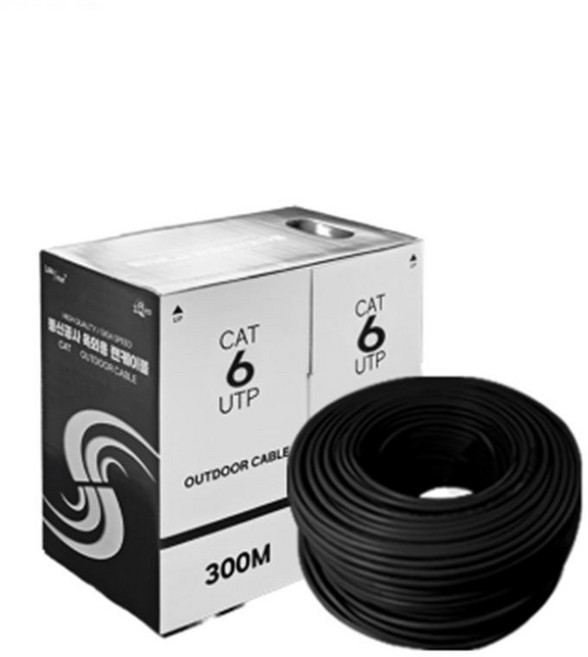 방수 UTP랜 300M 1롤 검정색 단선 CAT6 기가비트 제작LAN, 블랙, 1개