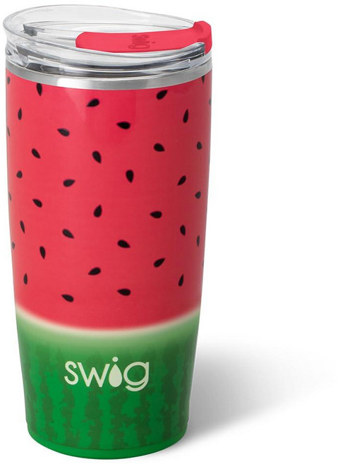 Swig Life 709.8ml(24온스) 파티 컵 EZ 슬라이더 뚜껑이 있는 쌓을 수 단열 여행용 커피 텀블러 컵 홀더 친화적 스테인리스 스틸 재사용 가능한 머그잔(하우, MELON SLICE