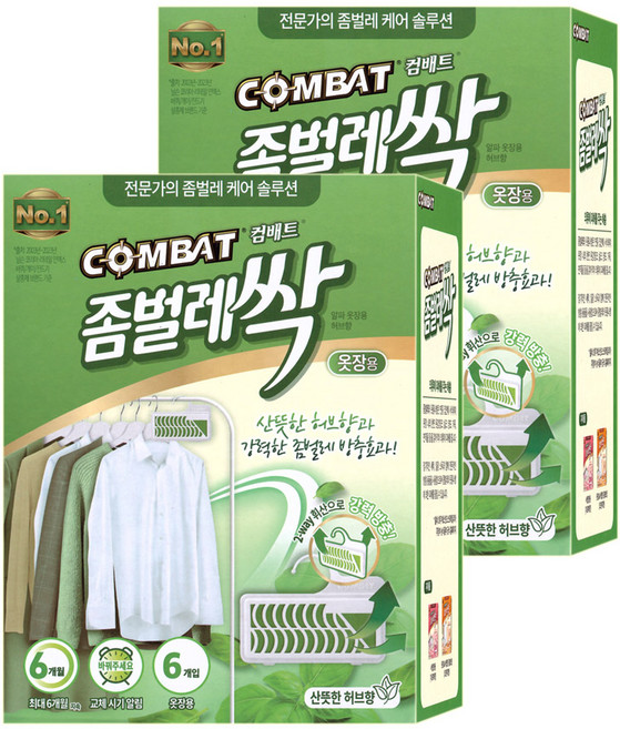 컴배트 좀벌레싹 옷장용 허브향 방충제 6p, 18g, 2개