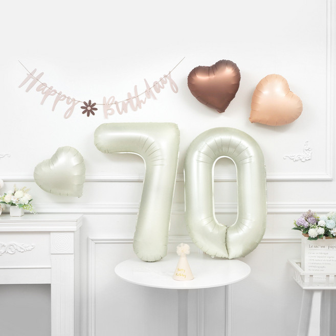 파티팡 환갑 칠순 팔순 대형 숫자풍선 크림+하트풍선+가랜드+고깔모자 장식방법동봉, A043 숫자70 칠순