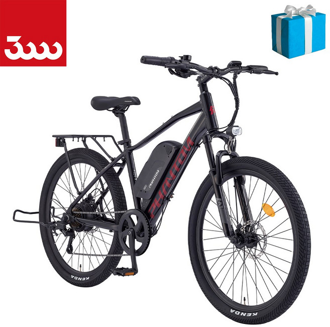 삼천리 2025 26 팬텀TX MTB 운동용 생활용 짐받이 전기자전거 100% 완조립 / 사은품 증정, 블랙, 알루미늄