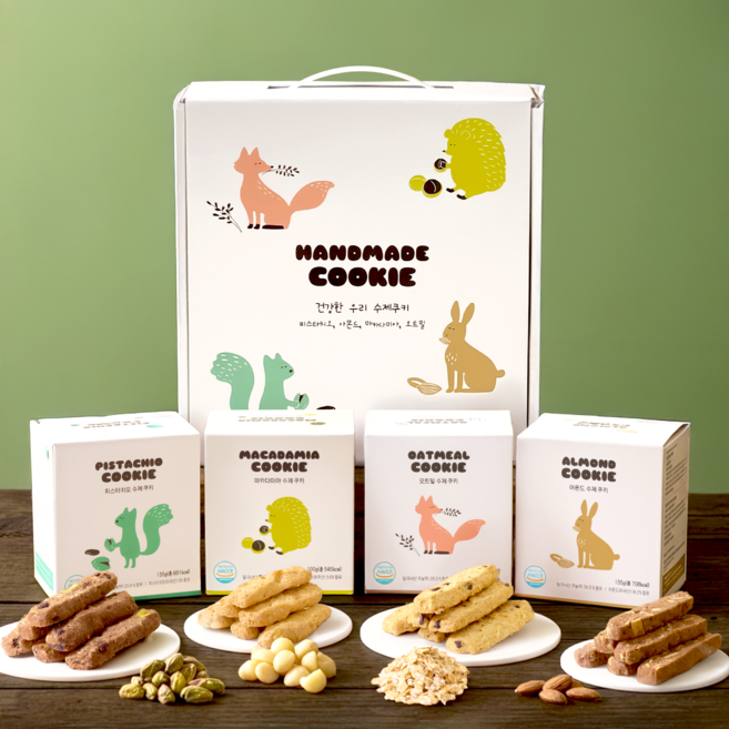 수제 쿠키 선물세트 무농약 우리밀 수제쿠키 4종 명절선물 답례 생신 회사 부모님, 135g