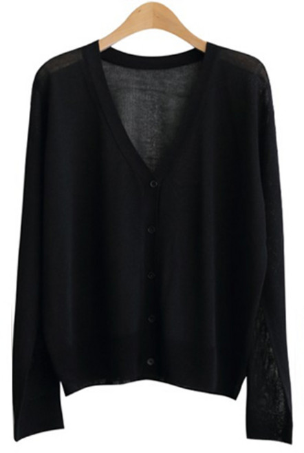 제니트 여성 기본핏 브이넥 여리 긴팔 니트 가디건 여름 더난 긴팔