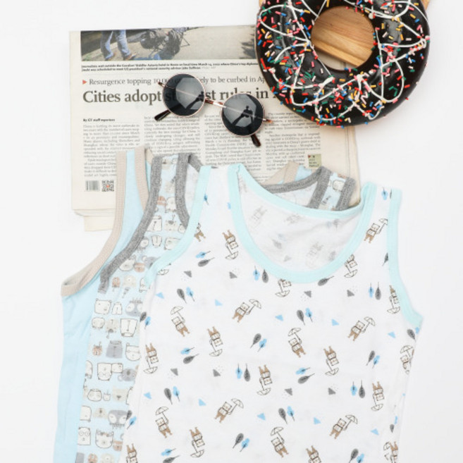 남아용 고급 순면 런닝 우산곰 3종