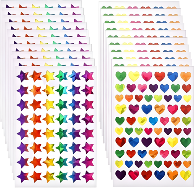 펴나나다 홀로그램 별 하트 2종 데코 스티커, 20매, 별+하트