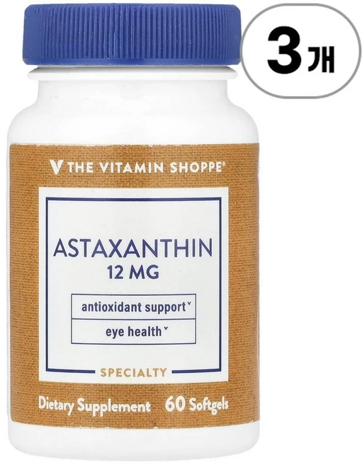 비타민숍 아스타잔틴 12mg The Vitamin Shoppe Astaxanthin 12 mg 60정, 3개 - 쿠팡