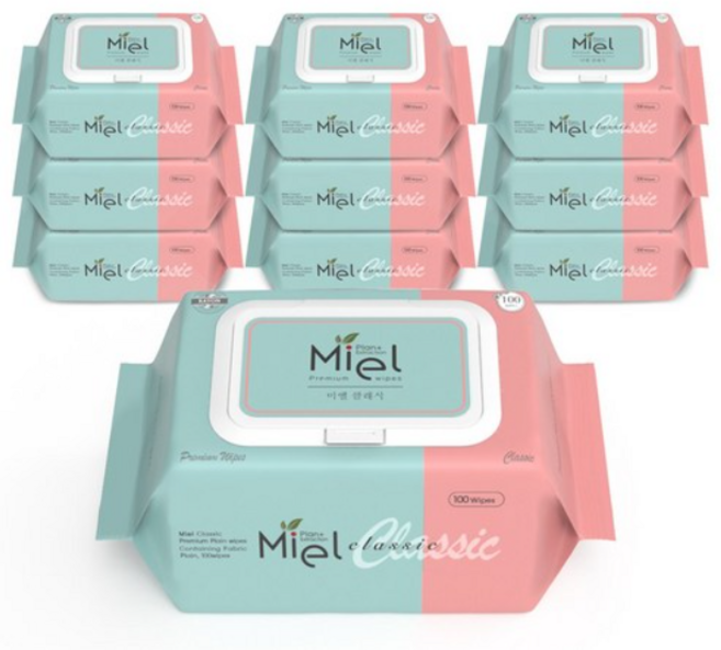 미엘 클래식 유아물티슈 캡형 50평량, 50g, 100개입, 30개