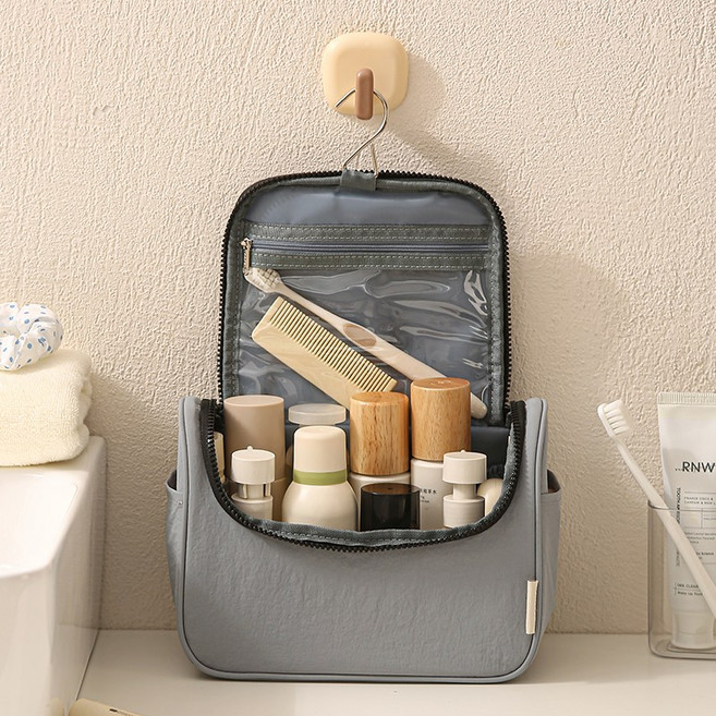 락톡마켓 [방수 타슬론] 여행용 걸이형 세면파우치 대용량 화장품 파우치 11포켓 초경량 세면백