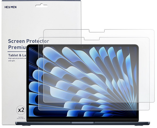 헤이맨 맥북 에어 15 인치 M3 M2 블루라이트 차단 액정 보호 필름 2매, 1세트