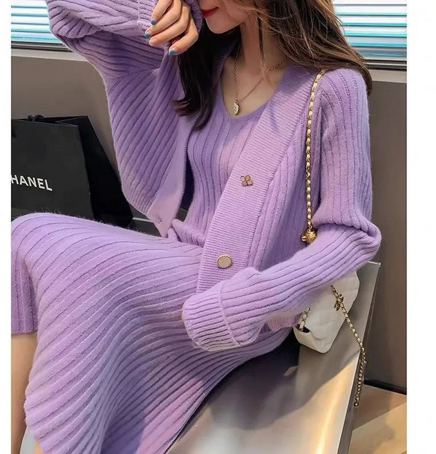 여성 니트 나시 원피스 카디건 세트+1PCS브랜드 맞춤 양말