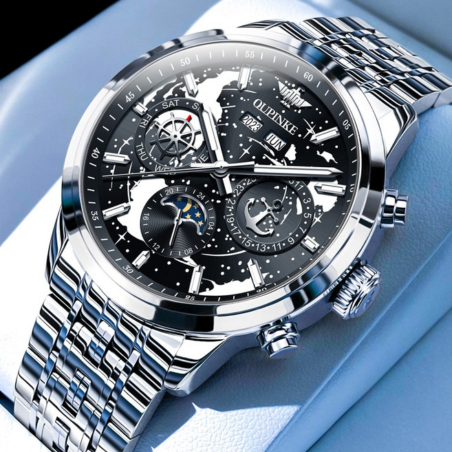 OUPINKE 남성 시계 정품 자동 기계식 오토매틱 럭셔리 명품 워터프루프 야광 메탈시계