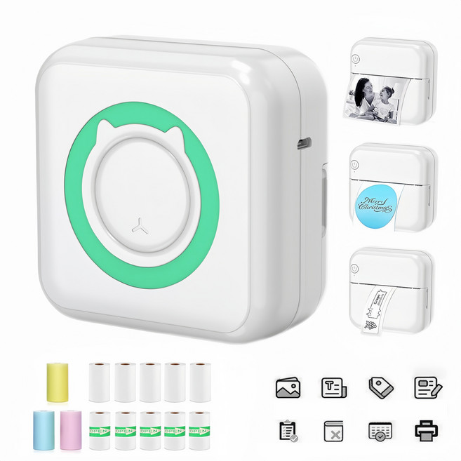 THOUSTA 무선 휴대용 감열식 라벨기 블루투스 페이지 네임스티커 미니 라벨 프린터, 1개, 블루+프린터 용지*5+라벨스티커*5+컬러용지*3, 1개