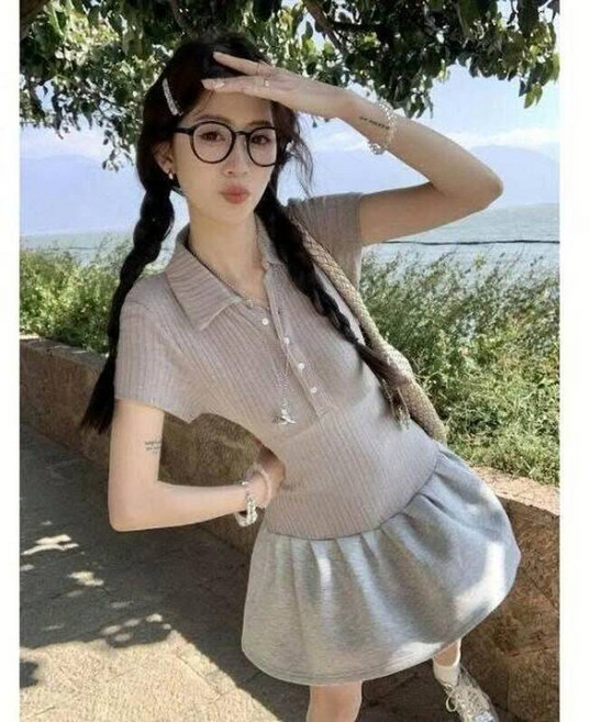 洋裝女生白色連身裙大尺碼短袖休閒顯瘦收腰時尚氣質V領polo衫寬鬆質感夏天運動修身媽媽直筒高腰宴會優雅長洋裝禮服連身裙子女裝