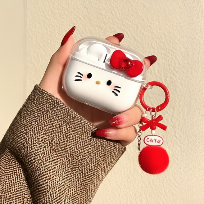 헬로키티 귀여운 리본 갤럭시 버즈3 / 프로3 / FE3 케이스, 1개, 헬로키티(레드), 버즈3/프로3/FE3