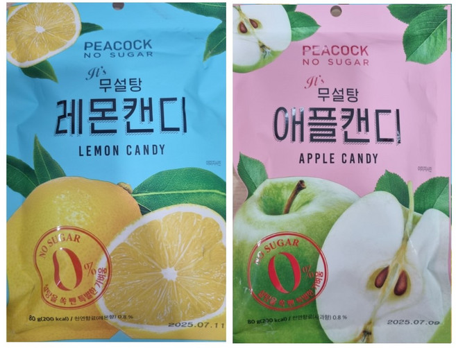 피코크 무설탕 레몬캔디 80g + 애플캔디 80g 각 1개씩, 1개