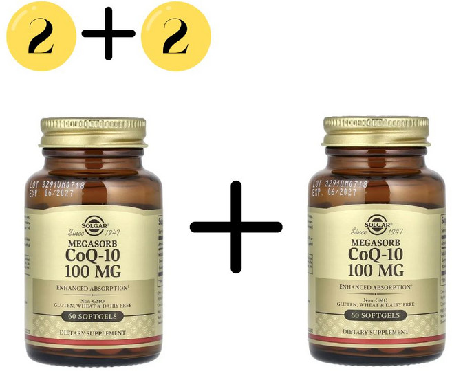 2+2 솔가 코큐텐 100mg 60캡슐 유비퀴논 카네카 코엔자임 비건 글루텐프리 논GMO, 4개, 60정