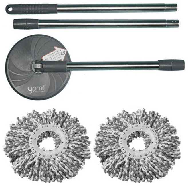 예밀 페달 통돌이 회전걸레용 밀대봉 + 극세사걸레 2개 세트 물걸레 청소, 1세트