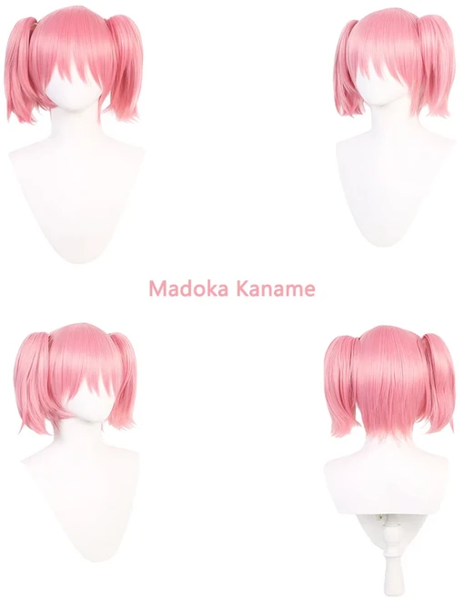 애니메이션 마법소녀 마도카 마기카 코스프레 합성 머리는 여성의 일상 파티에 적합한 내열성 가발, 01 1Pcs, 04 Pink