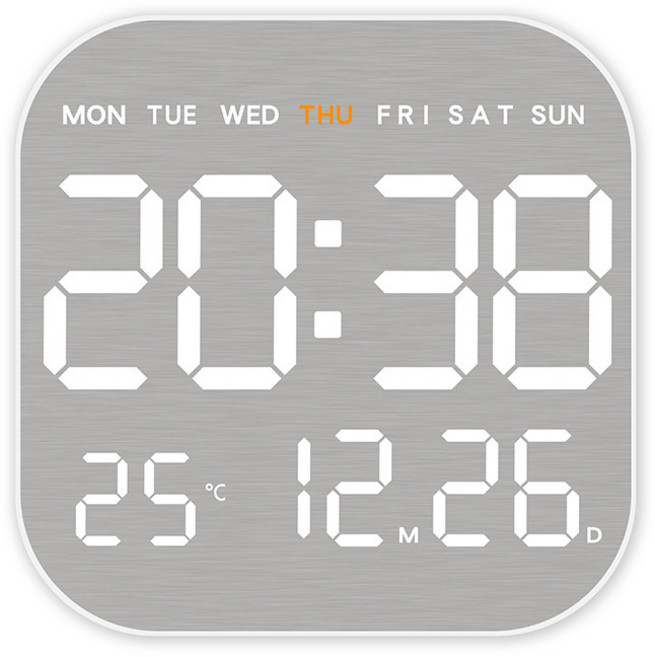 KICOCO 디지털 무소음 LED 벽시계 인테리어 벽시계 시간 요일 날짜 온도 알람, 그레이