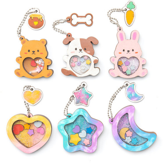 나무 쉐이커 열쇠고리 만들기 팬던트 재료 세트 키링, 하트