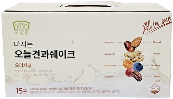 마시는 오늘 견과 쉐이크 아름뜰, 180ml, 15개