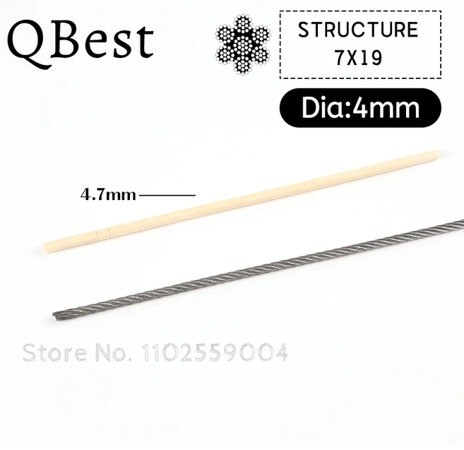 5m 10m 0.8 4mm 7X7 304 스테인리스 스틸 와이어 로프 소프트 낚시 리프팅 케이블, 14 4mm-7X19, 01 1천만