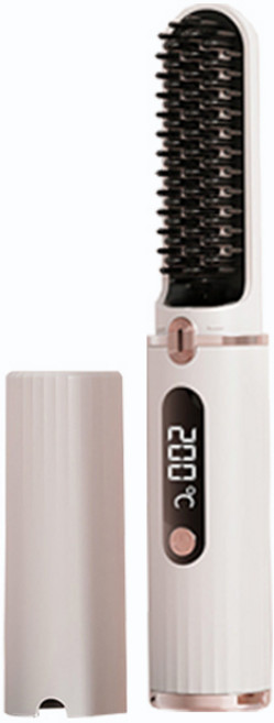 MIN HUANG 負離子直髮梳 無線便攜式直捲兩用造型器, 1個, 黃白色