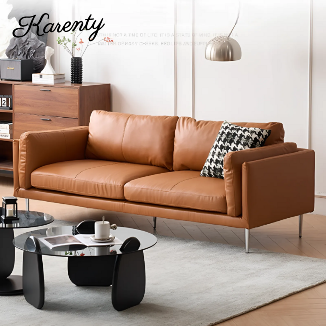 카렌티 가죽소파 레더 빈티지 사무실 블랙 쇼파 라운지 인테리어, 블랙 180cm