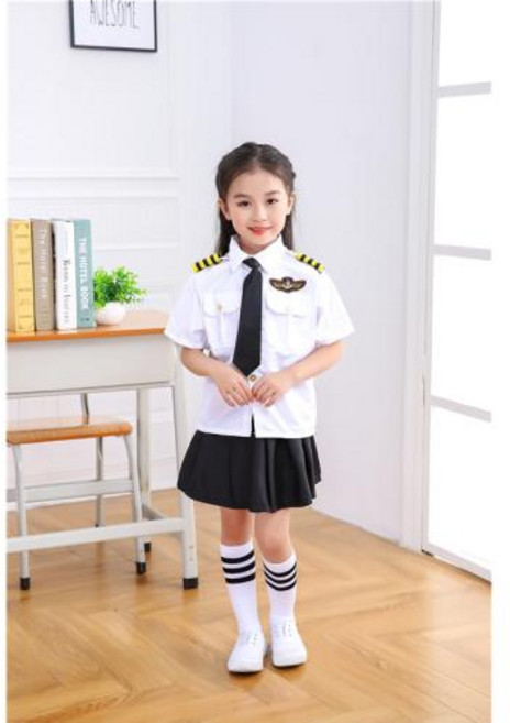 어린이코스프레의상 할로윈 역할놀이 비행 승무원 코스프레 의상 파티 항공기 조종사 유니폼 공연 전문 클래스 착용